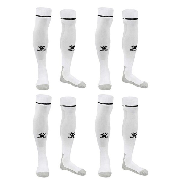 4PK Kelme Sport Full Length Football Soccer Socks Size US6-11 White/Black