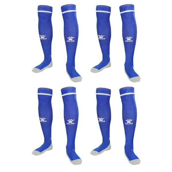 4PK Kelme Sport Kids Full Length Football Soccer Socks US1-5 Royal Blue/White
