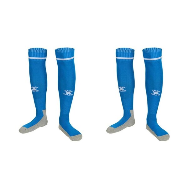 2PK Kelme Sport Kids Full Length Football Soccer Socks Size US1-5 Sea Blue/White