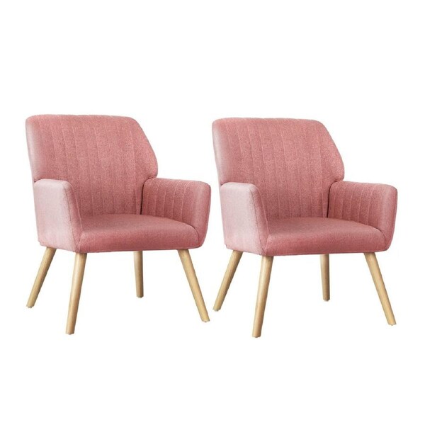 Oikiture 2x Armchair Lounge Sofa Chair Fabric Accent Chairs Armchairs Couches Pink