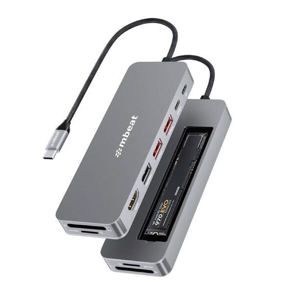Mbeat Elite 9-in-1 USB-C Multiport Hub w/ Built-in M.2 NVMe SSD Enclosure Silver