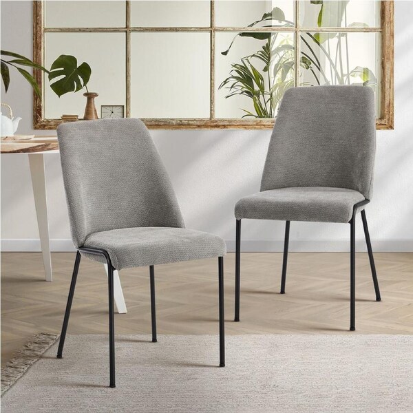 Oikiture Set of 2 Dining Chairs Chenille Fabric Kitchen Chair Padded Seat Grey