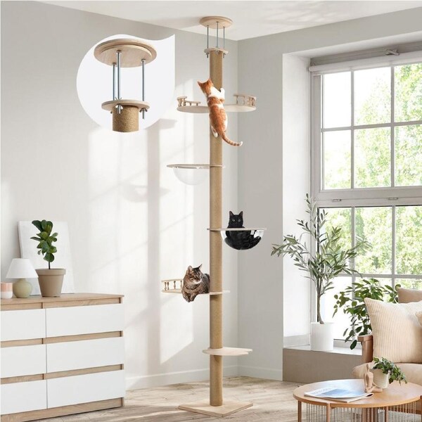 Alopet Cat Tree Wood Tower Scratching 300cm Post Scratcher Floor to Ceiling