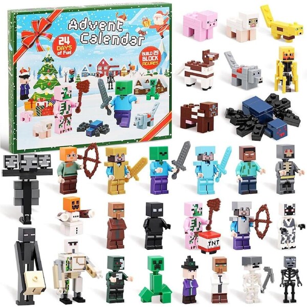 2025 Advent Calendar Minecraft, 24 Days Figures Building Blocks Countdown Calendar, Surprise Gift for Boys