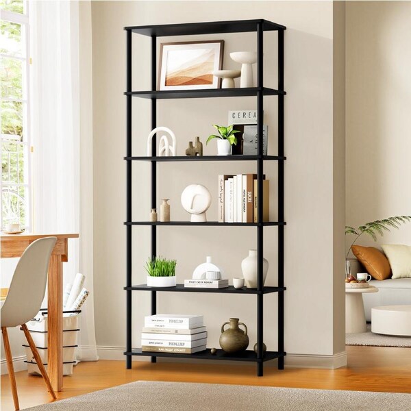 Oikiture Bookshelf 5 Tier Display Shelf Storage Shelves Stand Rack Black