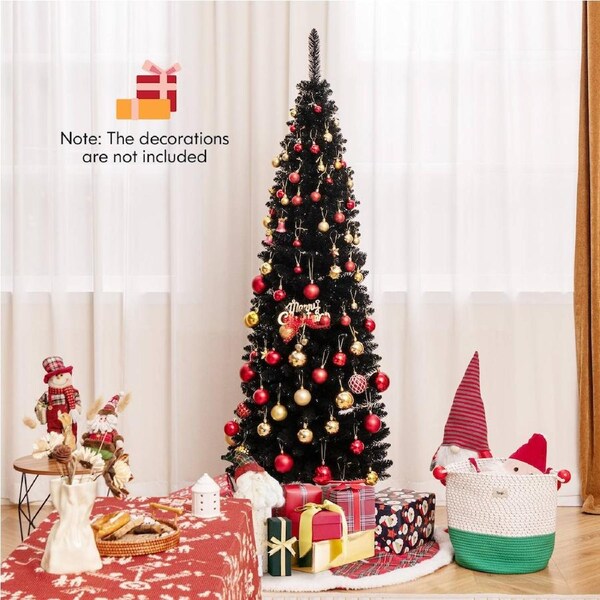Costway 1.8M Halloween Christmas Slim Tree Xma Pencil Tree Party Decor Gift Black