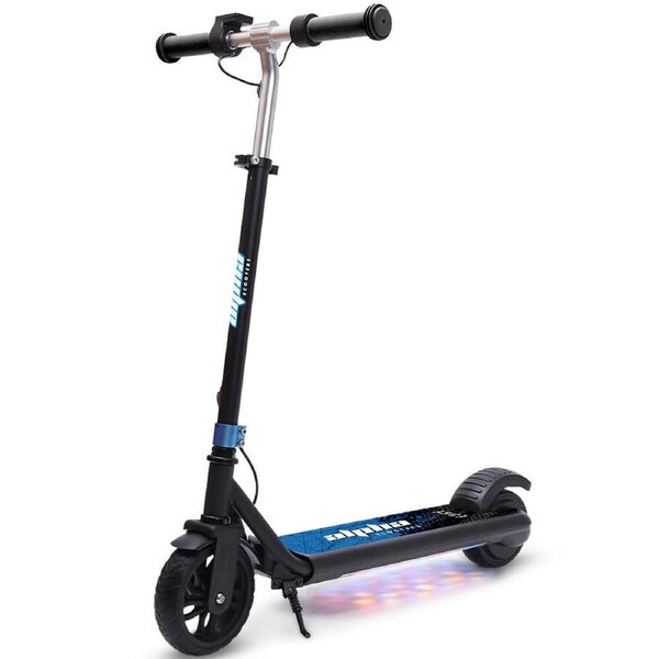 Alpha Edge Electric Scooter Kids/Teens 16km/h Max, Adjustable Height, UL Certified, AU Compliant, Dual Brakes, Bluetooth Music, LED, Blue