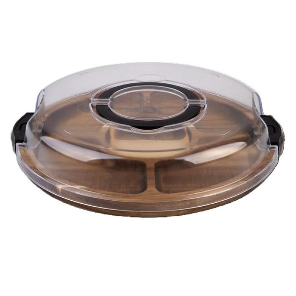 Alfresco Lane Acacia Wood 5 Compartment Round Grazing Platter with Lid