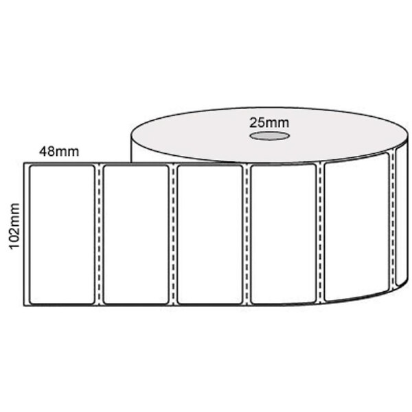 102mm x 48mm white thermal transfer perforated labels 1000 LPR Permanent Adhesive compatible product 25mm core