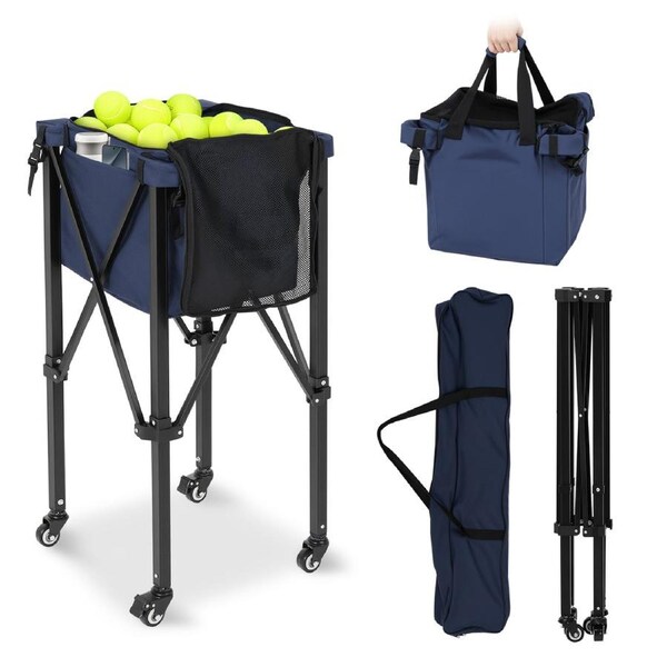 Advwin Foldable Tennis Ball Cart - Portable Aluminium Training Hopper with Carry Bag, Large-Capacity Basket for Coaches & Players