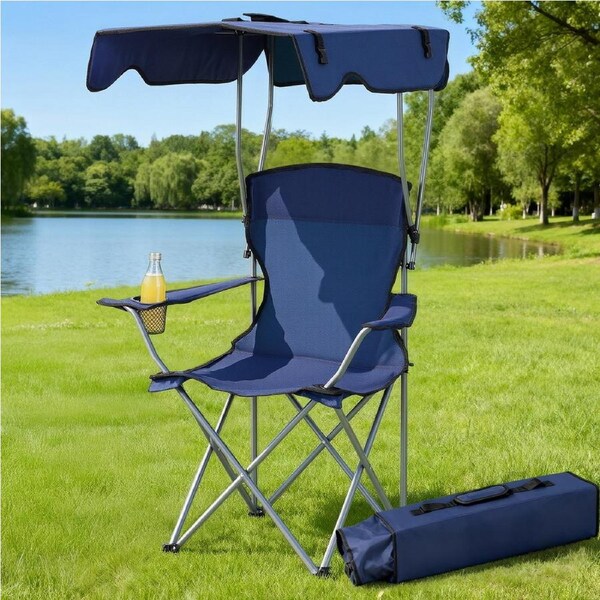 Weisshorn Camping Chair With Canopy Folding Outdoor Portable Seat Navy Blue