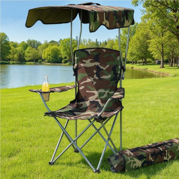 Weisshorn Camping Chair With Canopy Folding Outdoor Portable Seat Army Green