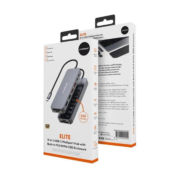 Mbeat Elite 9-in-1 USB-C Multiport Hub - w/ Built-in M.2 NVMe SSD Enclosure - Enabling quick charging of smartphones, tablets, and other USB devices - supporting modern and legacy devices (Copy)
