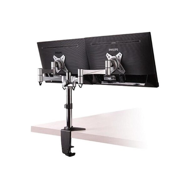 Brateck Dual Monitor Mount w/Arm & Desk Clamp Fits 13" to 27" - Silver