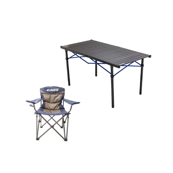 Kings Aluminium Roll Up Camping Table Large + Throne Camping Chair