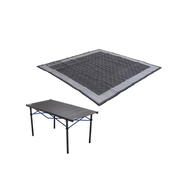 Kings Caravan Floor Mat 3x3m + Aluminium Roll-Up Camp Table - Large
