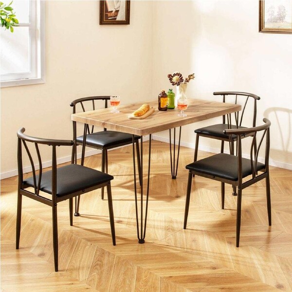 Costway 5pcs Dining Table Set Kitchen Table 4 Spindle Back Armless Chairs Space-Saving Furniture Set