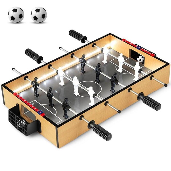 Costway 59cm Mini Tabletop Football Table Compact Soccer Table w/LED Lights Realistic Players 2 Balls Game Family Party