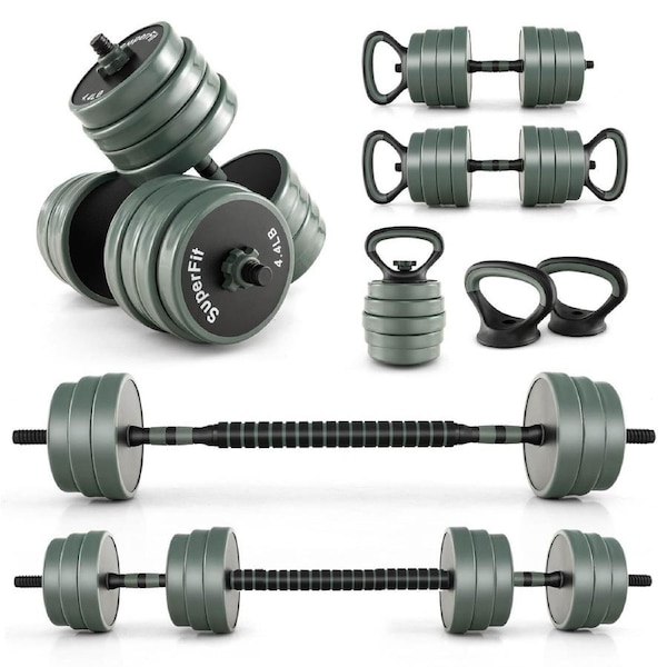 Costway 4in1 Dumbbell Set 39kg Total Adjustable Weight w/Connector Includes Barbell Kettlebells Women Men