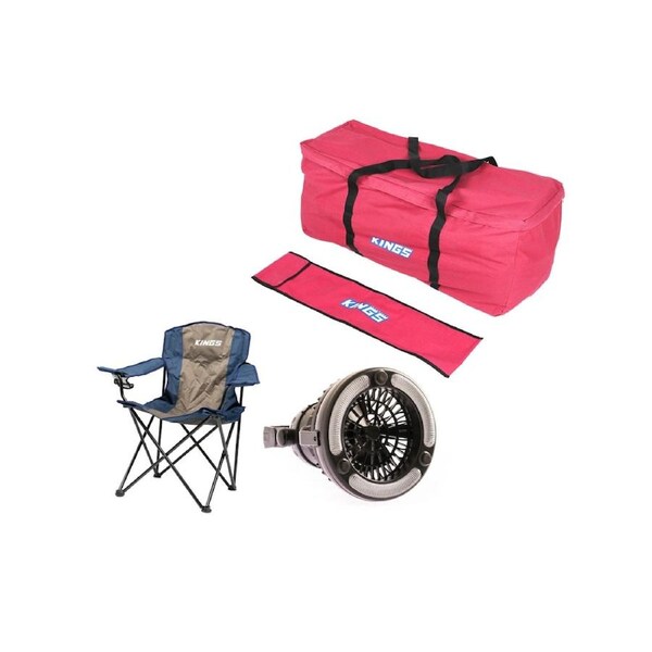 Kings Single Swag Canvas Bag + Essential Camping Chair + 2 in 1 LED Light/Fan