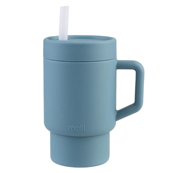 Melii Luxe Silicone Tumbler Water Bottle w/ Straw 290ml Blue
