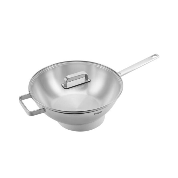 Woll Steel Wok w/ Lid & Helper Premium 18/10 Stainless 30cm Silver