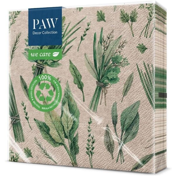 Paw Herbal Design 33x33cm Eco-Friendly 3-Ply Strength Napkins Pack of 20