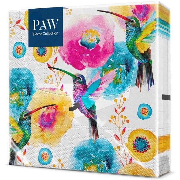 Paw Hummingbird Design 33x33cm Premium Paper Eco-Friendly Napkins Pack of 20