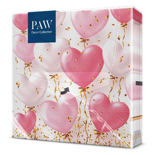 Paw Heart Balloons Rose 33x33cm Square Eco-Friendly Napkins Pack of 20