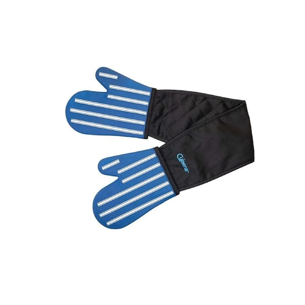 Cuisena Double Oven Glove Silicone Fabric Heat Resistant Non Slip Blue Stripe