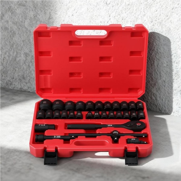 Giantz 30Pc 1/2" Drive Socket Set Cr-V Steel 8-32mm 6 & 12 Point with Red Case for Auto & DIY