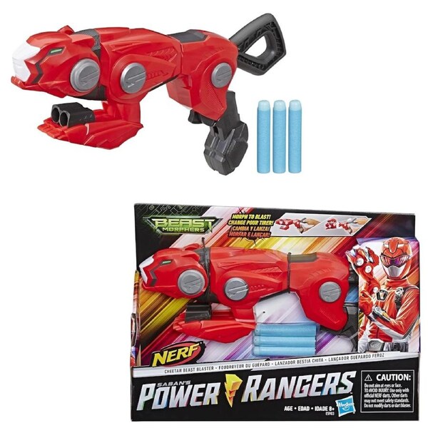 Nerf Power Rangers Cheetah Beast Blaster Toy Gun with 3 Foam Darts for Kids 8+