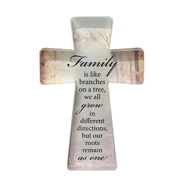 Glass Cut Standing Cross - Family