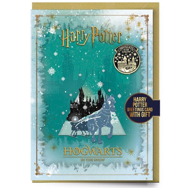 Harry Potter Hogwarts Winter Greetings Card with Badge