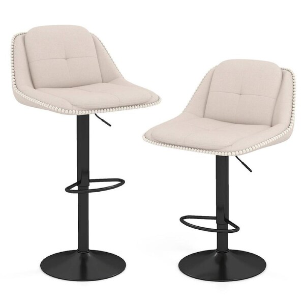 Giantex 2x Upholstered Bar Chairs Adjustable Swivel Bar Stools Set w/Armrest Footrest Beige