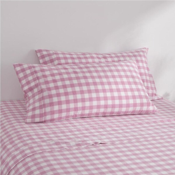 Dreamaker Lola Washed Cotton Yarn Dyed Gingham King Pillowcase Pearl Pink Twin Pack
