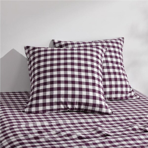 Dreamaker Lola Washed Cotton Yarn Dyed Gingham Euro Pillowcase Plum Twin Pack