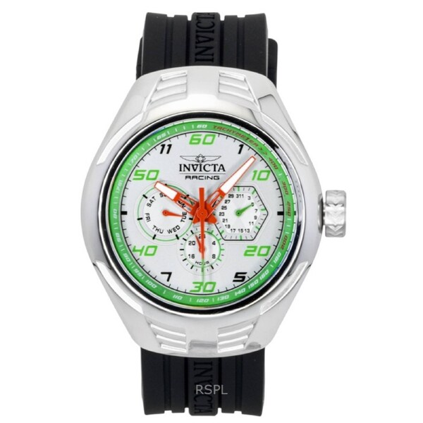 Invicta Racing Tachymeter Quartz INV47726 Mens Watch Silicone Strap Silver Dial 30M