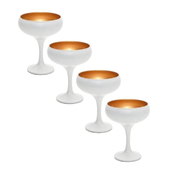 4pc Art Craft Luna Coupe Champagne/Martini Glass/Flute 270ml White/Gold