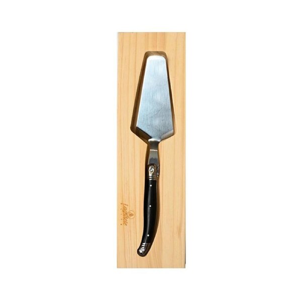 Laguiole Elite Cake Server Stainless Steel w/Pine Wood Tray Black Handle