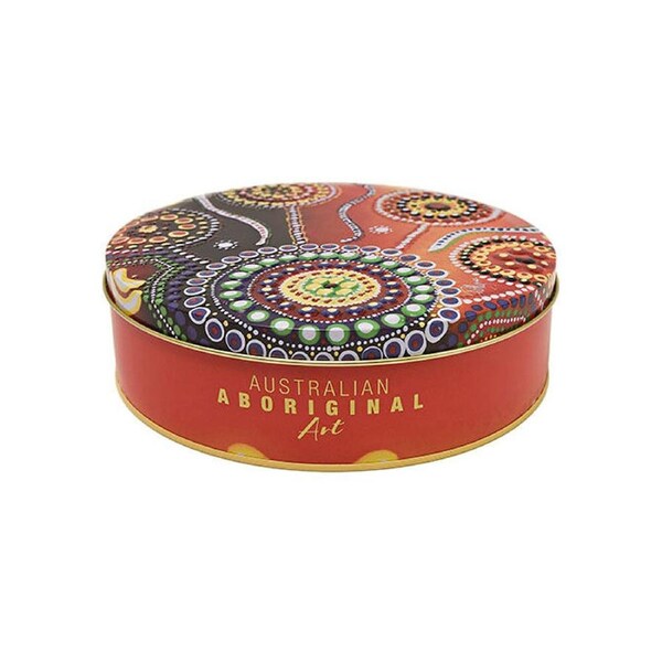 Banksia Red Decorative Tin Aboriginal Unity Art w/Handmade Caramel Fudge 200g