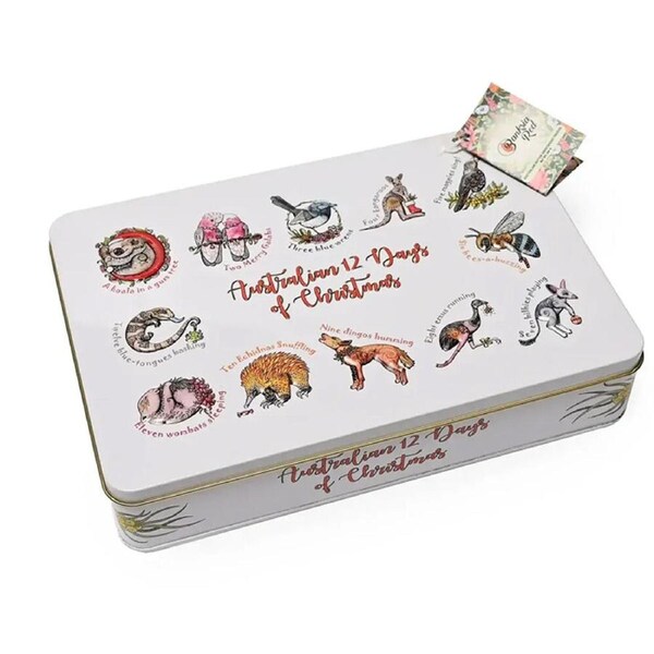 Banksia Red Australian 12 Days of Christmas Decorative Tin w/Shortbread Biscuits