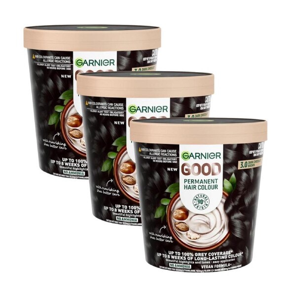 3 x Garnier Permanent Hair Colour - 3.0 Dark Chocolate Brown