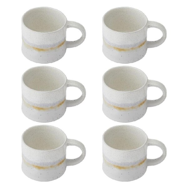 6PK Mikasa Stoneware Mug Dishwasher Microwave Safe Rustic 450ml White Glaze