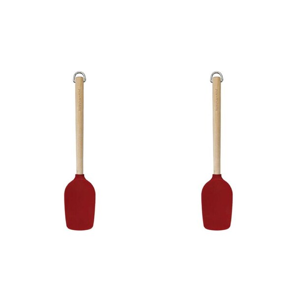 2PK KitchenAid Birchwood Handle Spoon Spatula Silicon Cooking Utensil Empire Red