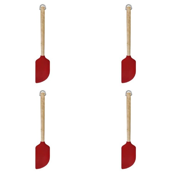 4PK KitchenAid Birchwood Scraper Spatula Silicon Cooking Utensil Empire Red