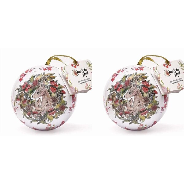 2PK Banksia Red Kangaroo/Koala Christmas Bauble Tins w/Rock Candy 70g Assorted