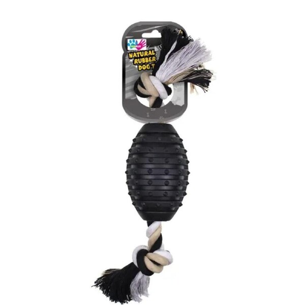 Paw Play Rubber/Rope Banana Scented Rugby Ball 38cm Pet Dog Toy Jumbo Black