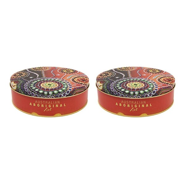 2PK Banksia Red Decor Tin Aboriginal Unity Art w/Handmade Caramel Fudge 200g