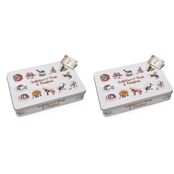 2PK Banksia Red Australian 12 Days of Christmas Decor Tin w/Shortbread Biscuits